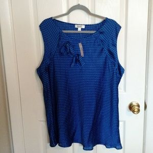 NWT Dress Barn Polka Dot Cap Sleeve Blouse Blue
